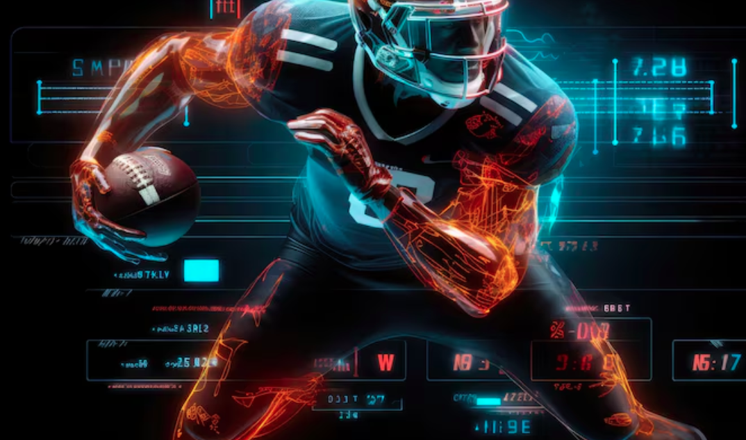 Futuristic football player with data visualization